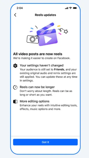 facebook reels update